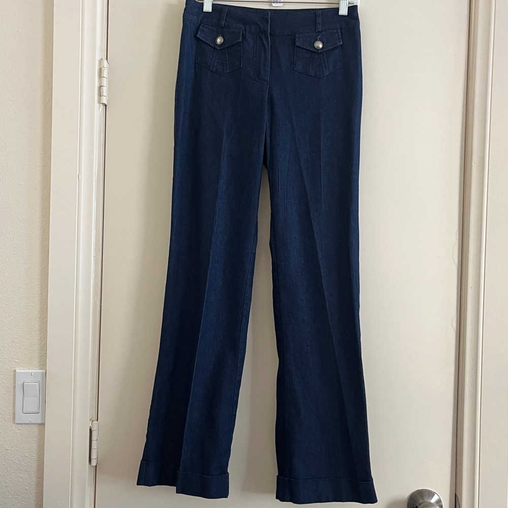 Forever 21 Women Denim Pants Small Wide Leg Sailor Patch Pocket Blue Y2K Coastal